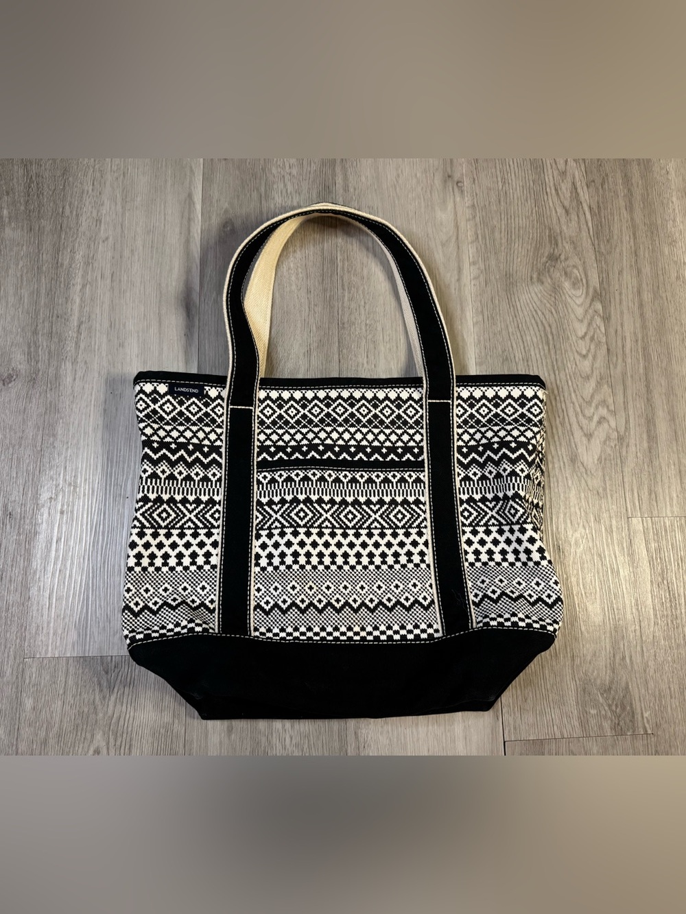 Lands End Black Fair Isle  Canvas tote bag